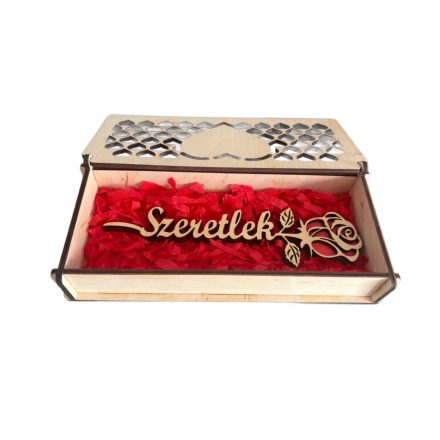 Gravírozott fa ajándék box – Szeretlek rózsával Termék adatai: