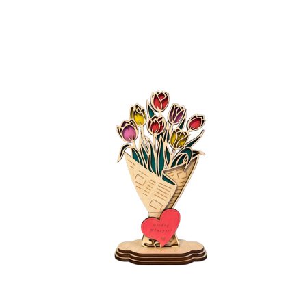 Örök tulipáncsokor - kézzel festett, lézervágott dísz